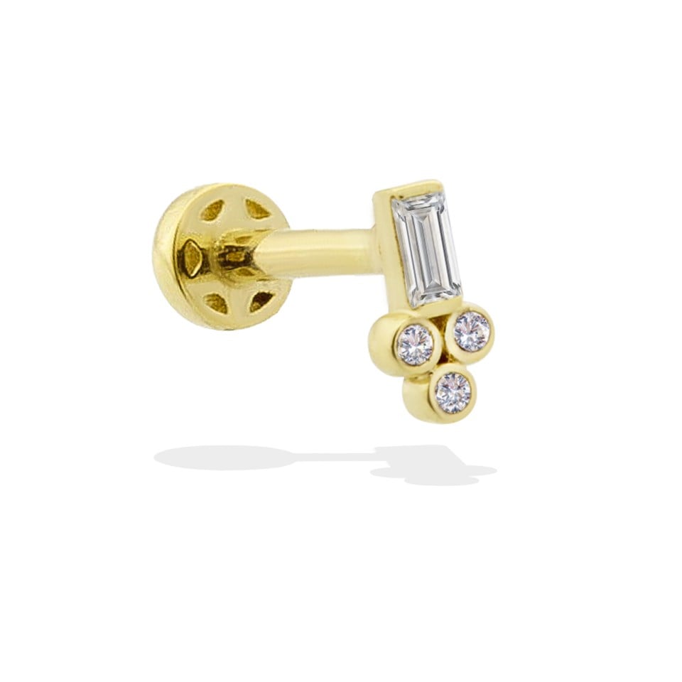 14 Ayar Altın Baget Taşlı Minimal Tragus Piercing