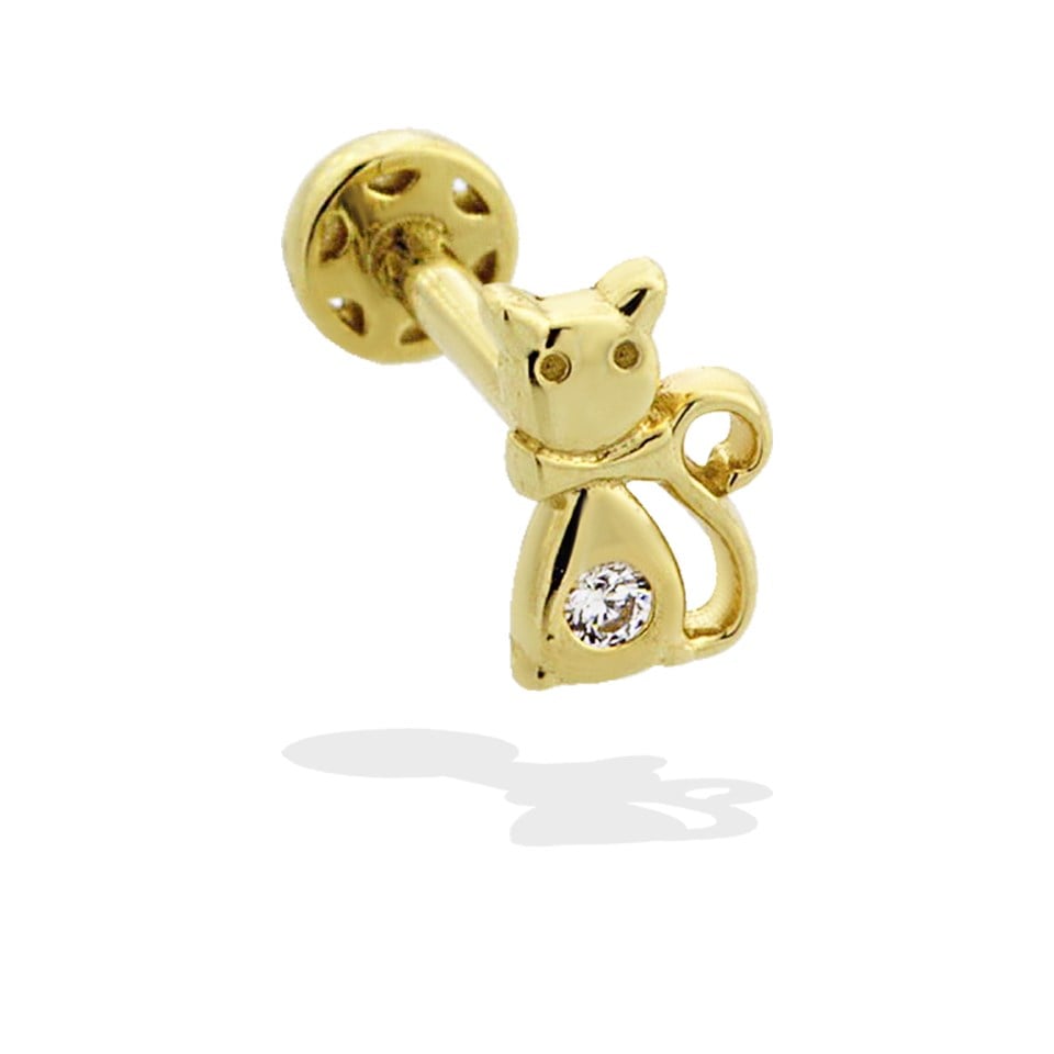 14 Ayar Altın Baget Taşlı Minimal Tragus Piercing