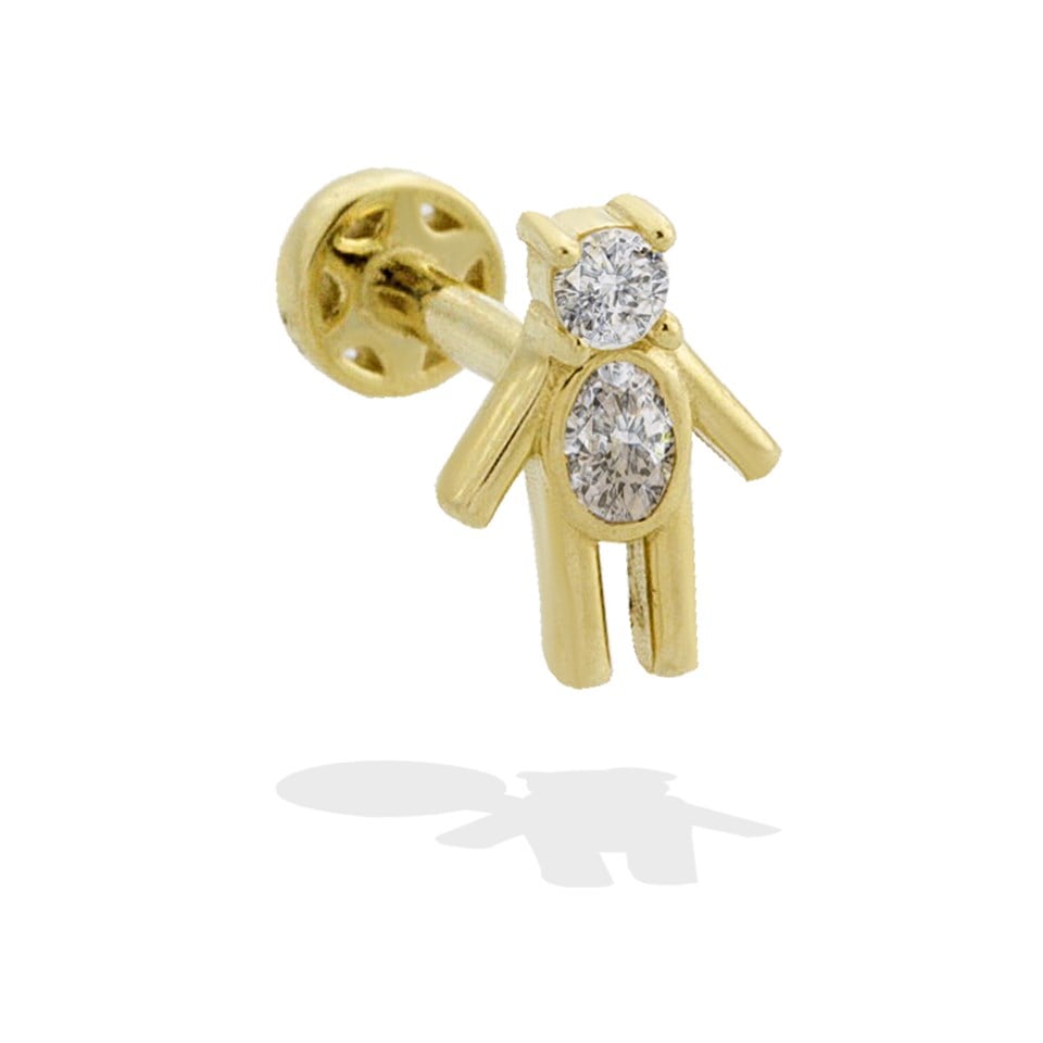 14 Ayar Altın Baget Taşlı Minimal Tragus Piercing