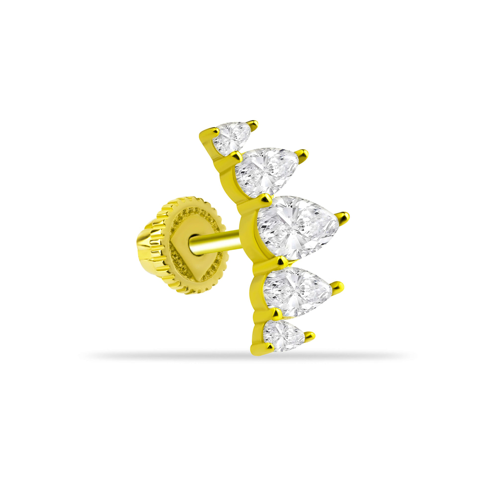 14 Ayar Altın Baget Taşlı Motifli Helix/Kıkırdak Piercing - Dianora Piercing