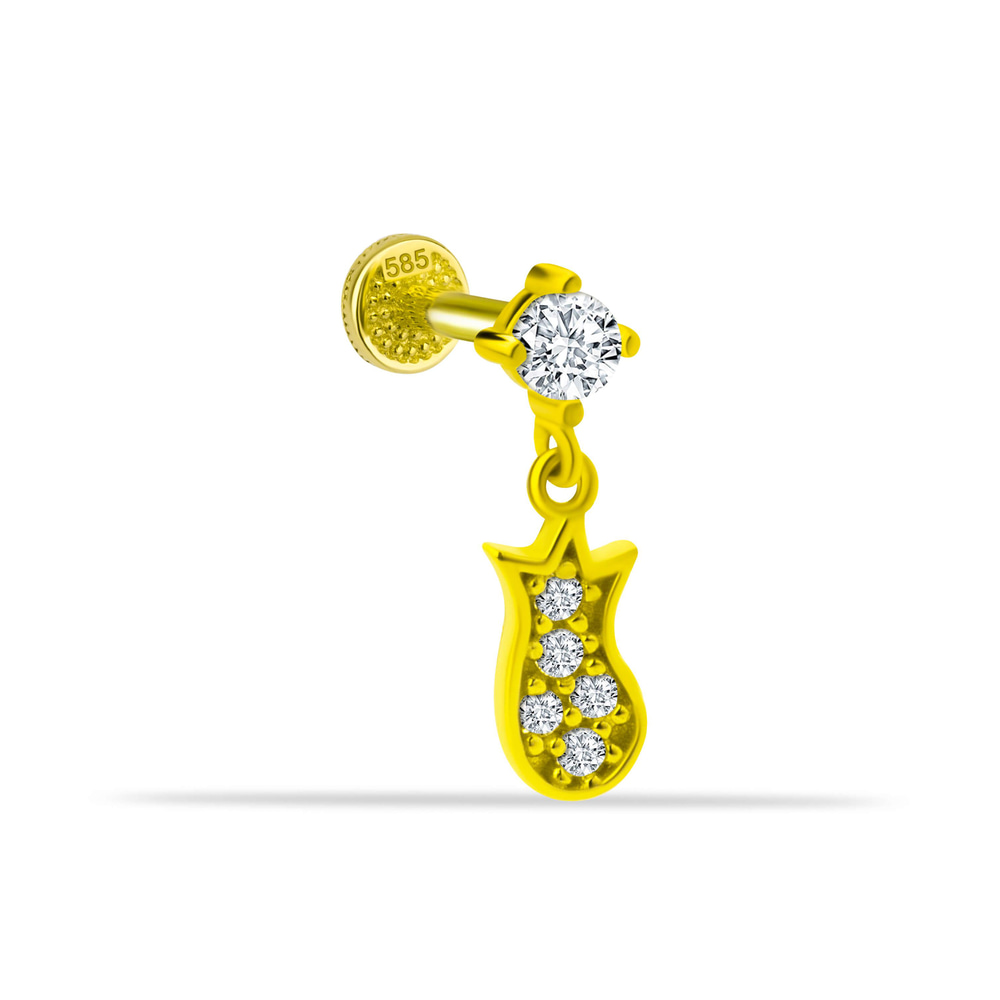 14 Ayar Altın Damla Taş Sallantılı Minimal Tragus Piercing - Dianora Piercing