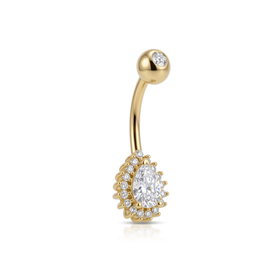 14 Ayar Altın Damla Taşlı Göbek Piercing - Dianora Piercing Jewelry