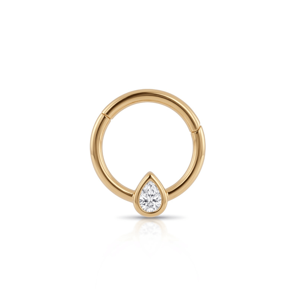 14 Ayar Altın Damla Taşlı  Minimal Halka Piercing - Dianora Piercing Jewelry