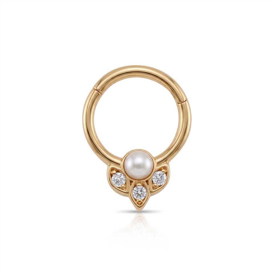 14 Ayar Altın İncili Minimal Halka Piercing - Dianora Piercing Jewelry