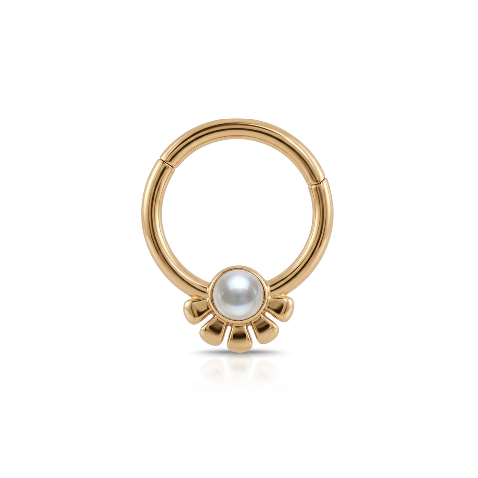 14 Ayar Altın İncili Minimal Halka Piercing - Dianora Piercing Jewelry