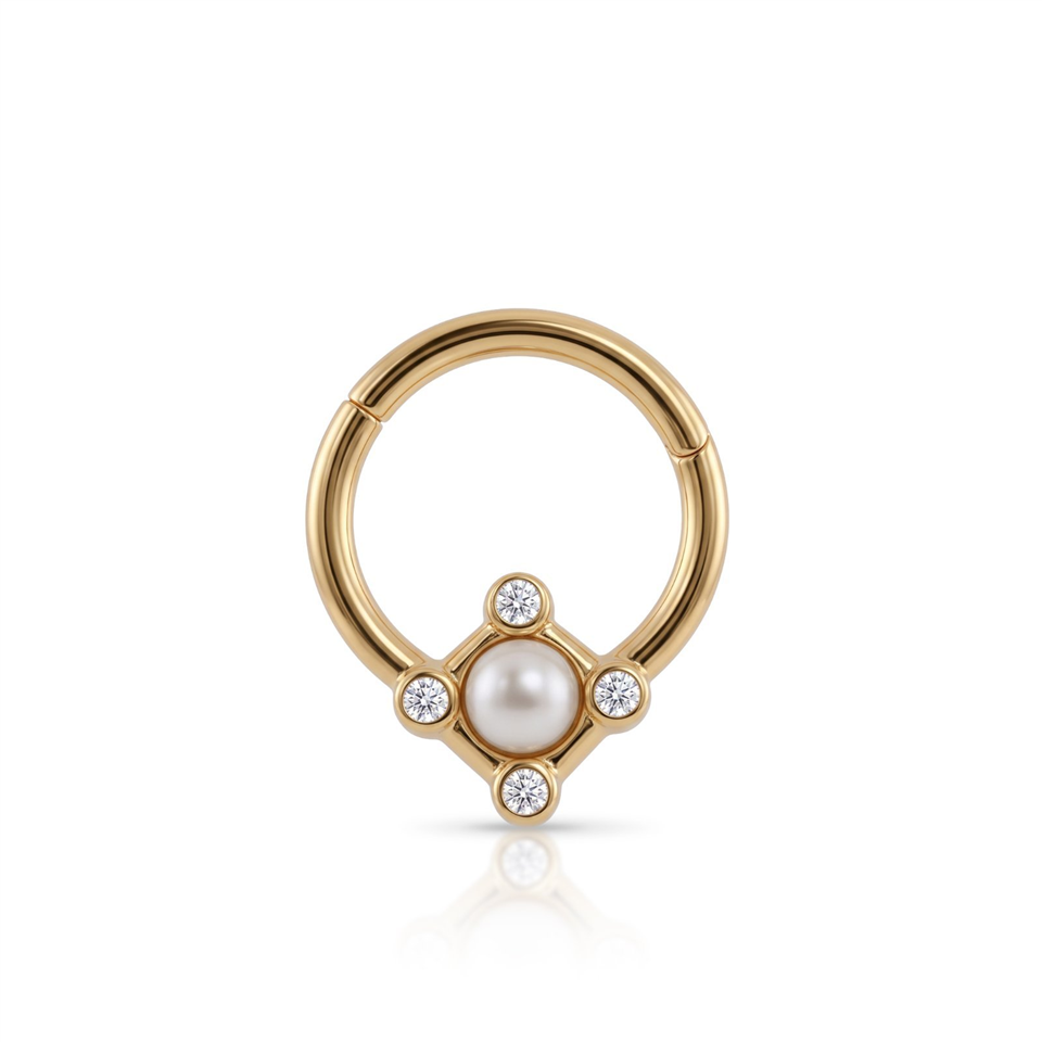 14 Ayar Altın İncili Minimal Halka Piercing - Dianora Piercing Jewelry