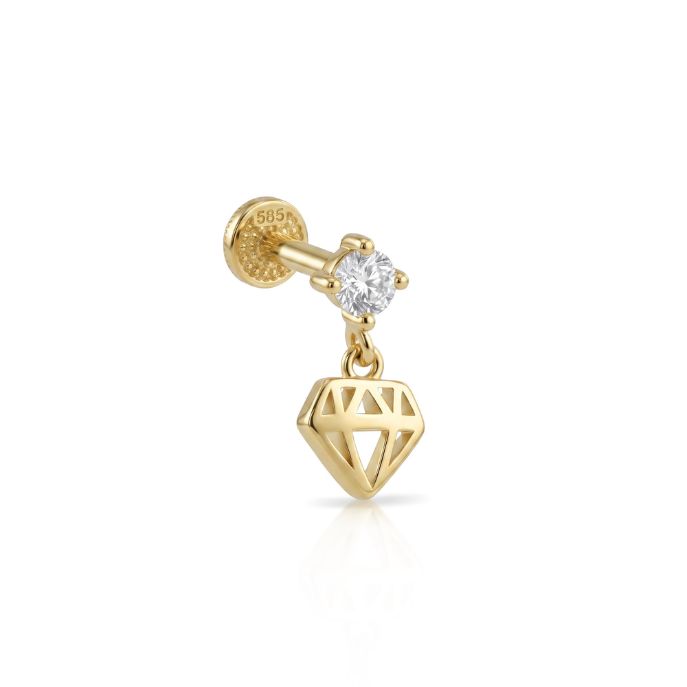 14 Ayar Altın Laboratuvar Pırlantalı Tragus Piercing - Dianora Piercing & Jewelry