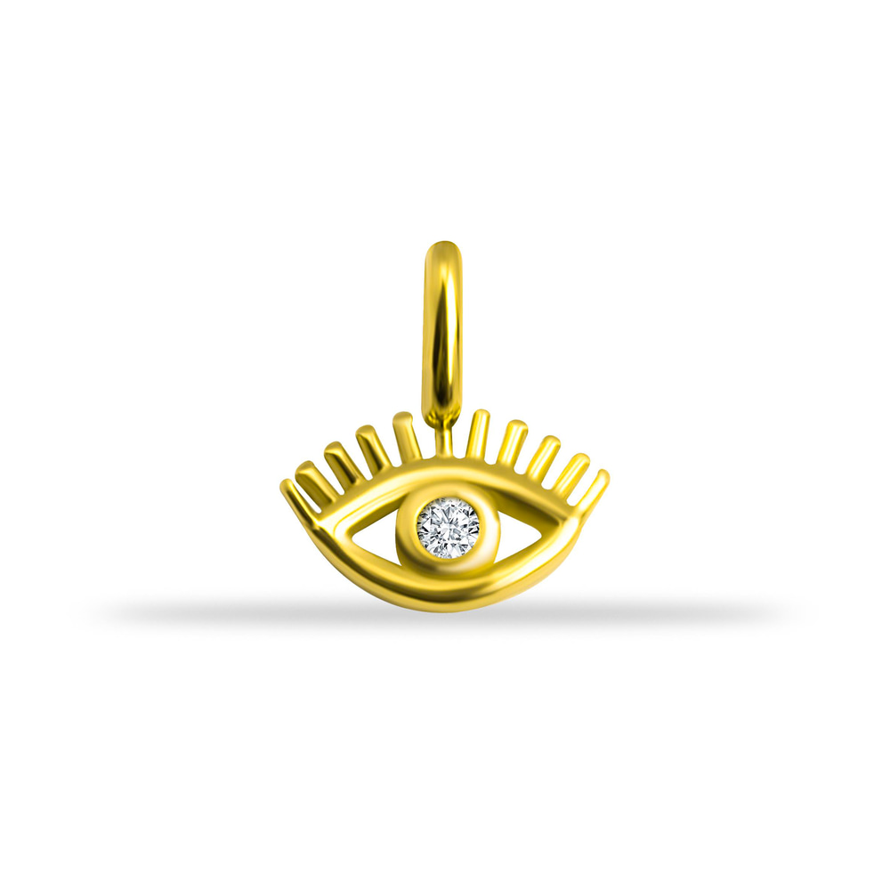 14 Ayar Altın Lacivert Mineli Nazar Boncuk Motifli Minimal Charm - Dianora Piercing