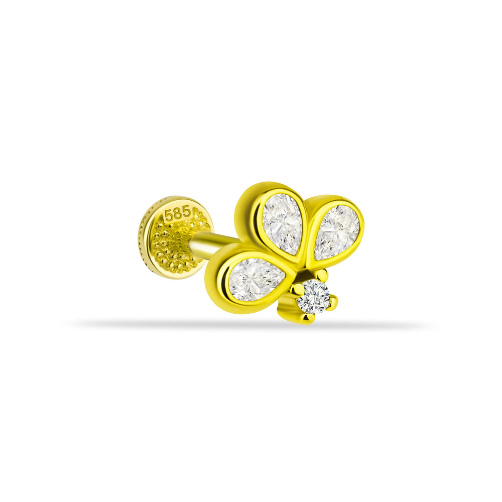 14 Ayar Altın Pembe Mineli Kalp Tragus Piercing - Dianora Piercing