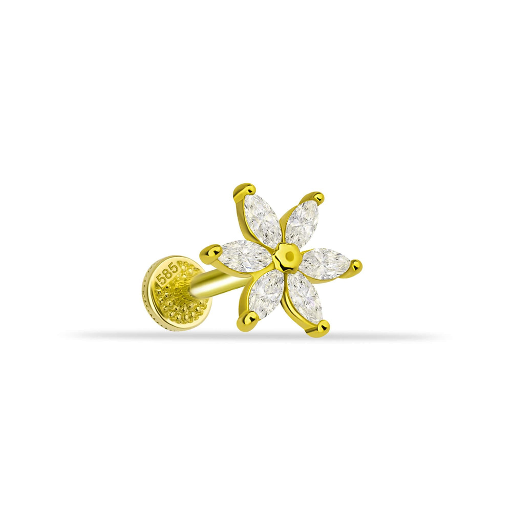 14 Ayar Altın Pembe Mineli Kalp Tragus Piercing - Dianora Piercing