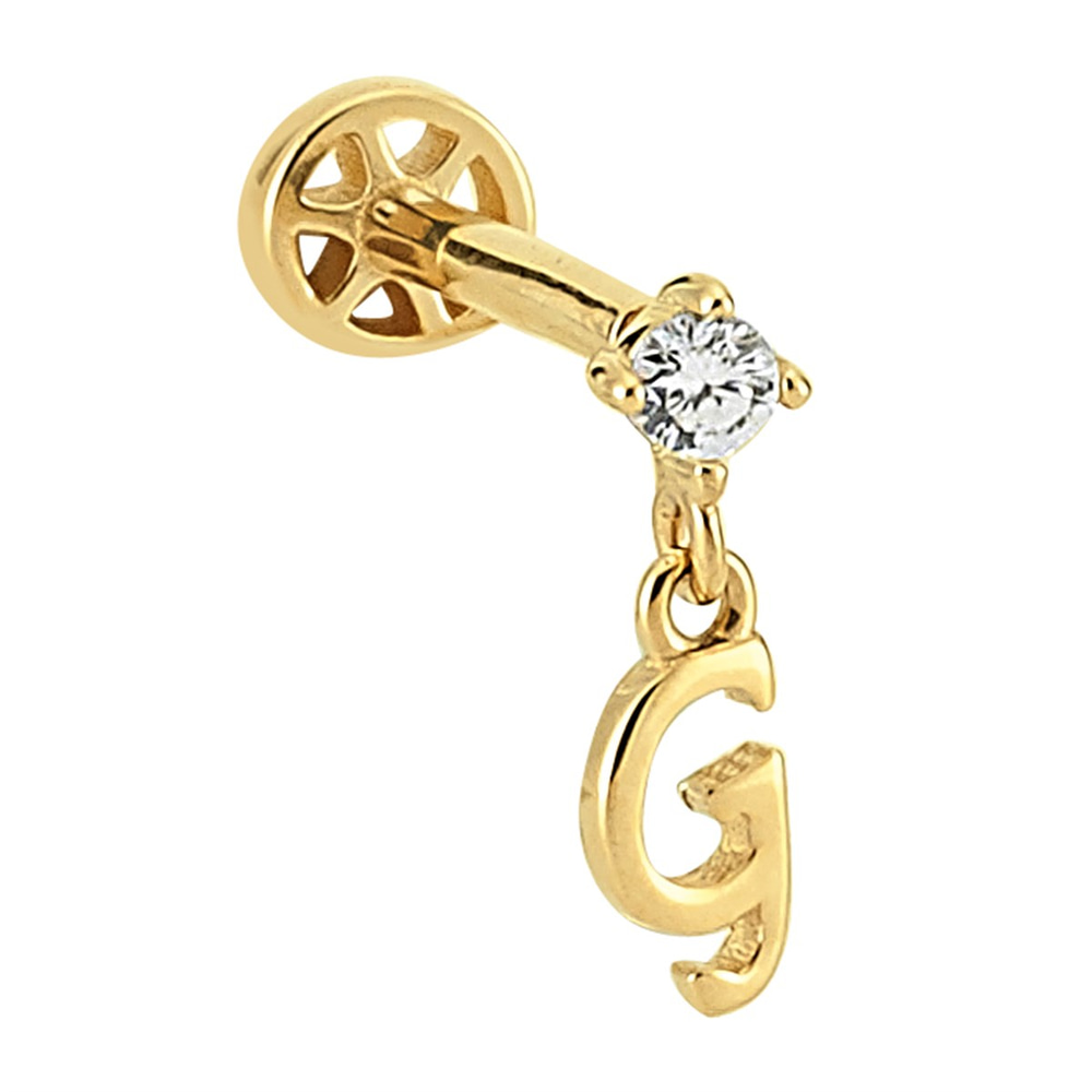 14 Ayar Altın Sallantılı G Harfi Minimal Tragus Piercing