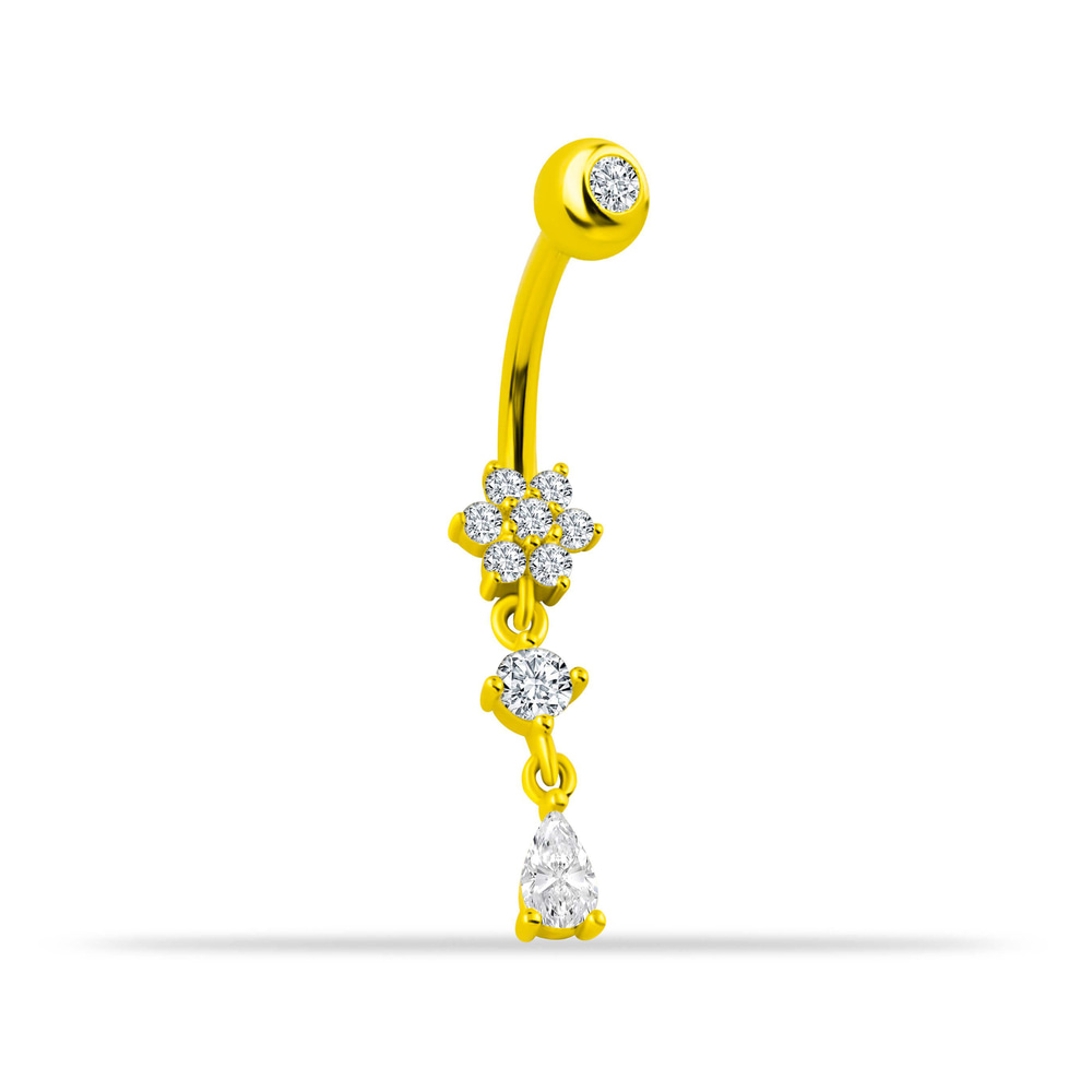 14 Ayar Altın Sallantılı Üç Taşlı Göbek Piercing - Dianora Piercing