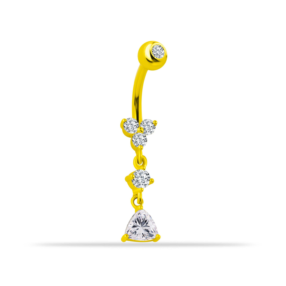 14 Ayar Altın Sallantılı Üç Taşlı Göbek Piercing - Dianora Piercing