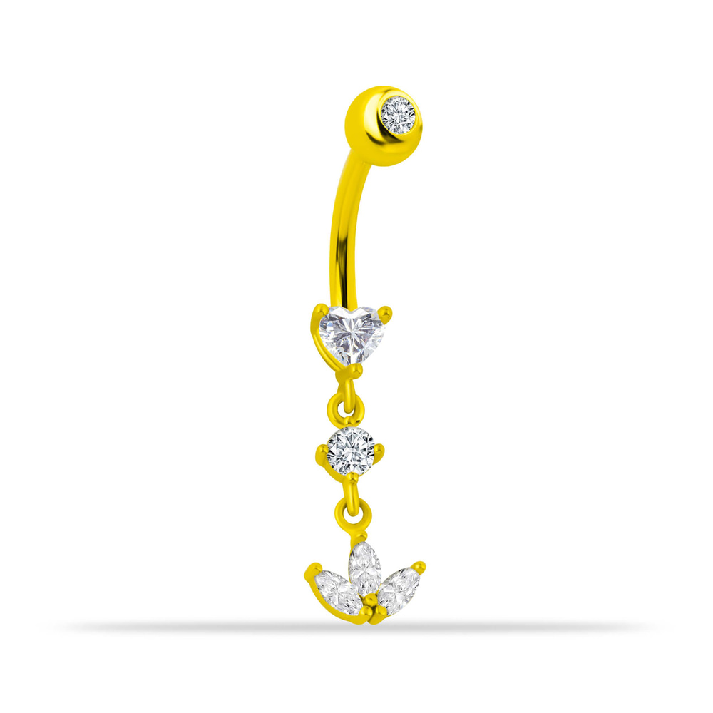 14 Ayar Altın Sallantılı Üç Taşlı Göbek Piercing - Dianora Piercing