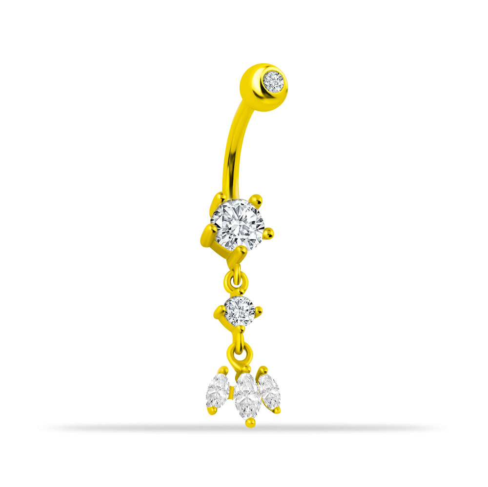 14 Ayar Altın Sallantılı Üç Taşlı Göbek Piercing - Dianora Piercing