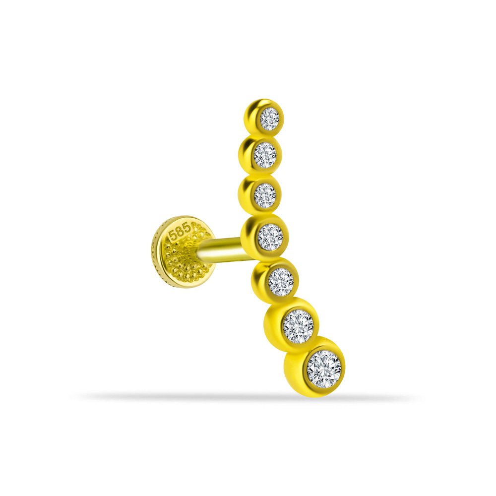 14 Ayar Altın Taşlı Çiçek Minimal Tragus Piercing - Dianora Piercing