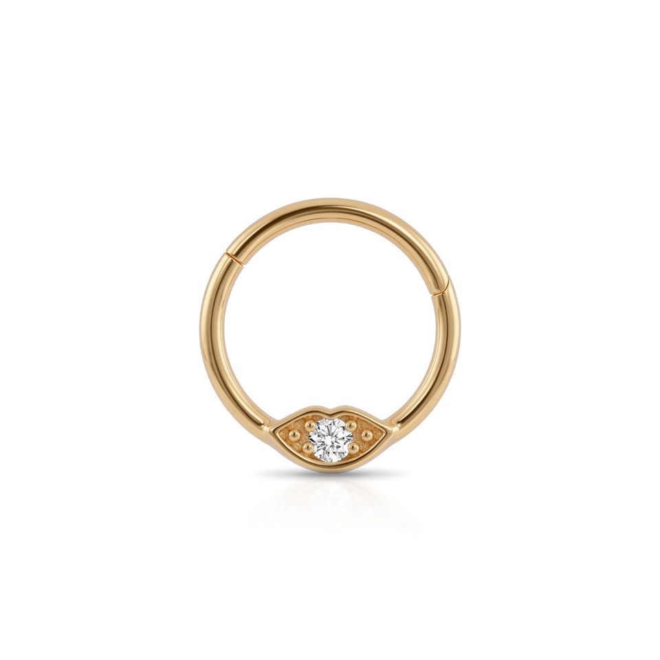 14 Ayar Altın Taşlı Dudak Minimal Halka Piercing - Dianora Piercing Jewelry