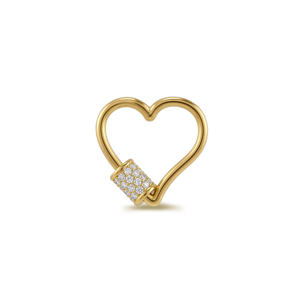 14 Ayar Altın Taşlı Kalp Charm Kilidi Carabiner - Dianora Piercing Jewelry