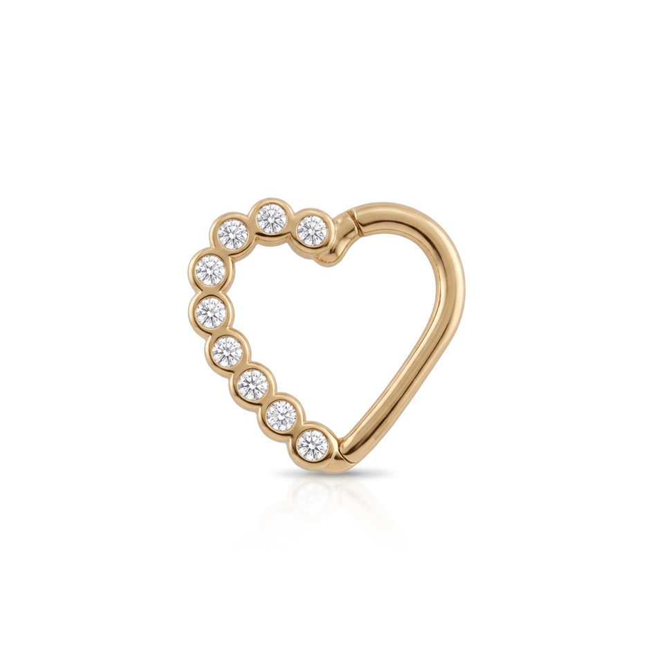14 Ayar Altın Taşlı Kalp Minimal Halka Piercing - Dianora Piercing Jewelry