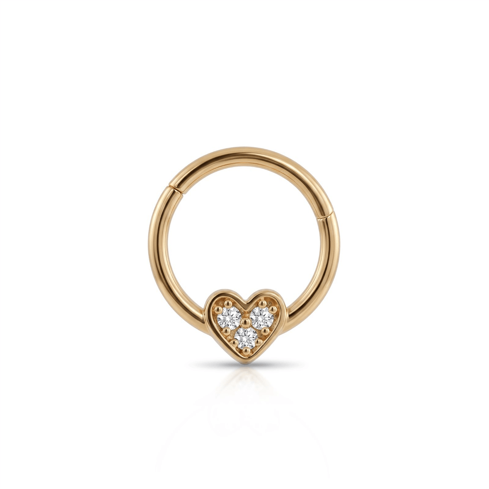14 Ayar Altın Taşlı Kalp Minimal Halka Piercing - Dianora Piercing Jewelry