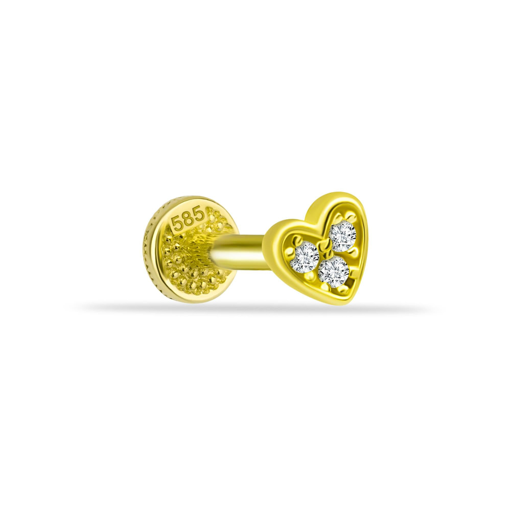 14 Ayar Altın Taşlı Kalp Minimal Tragus Piercing - Dianora Piercing