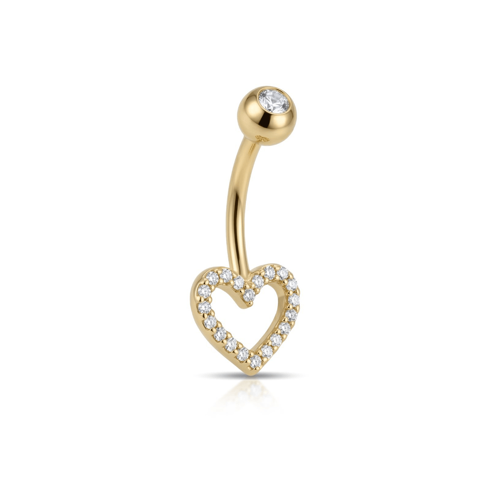 14 Ayar Altın Taşlı Kalp Motifli Göbek Piercing  - Dianora Piercing Jewelry