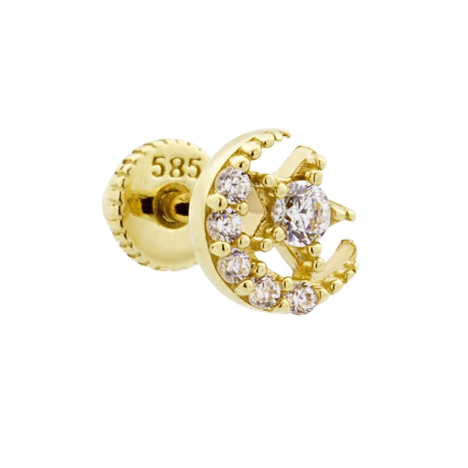 14 Ayar Altın Taşlı Kalp Motifli Helix/Kıkırdak Piercing