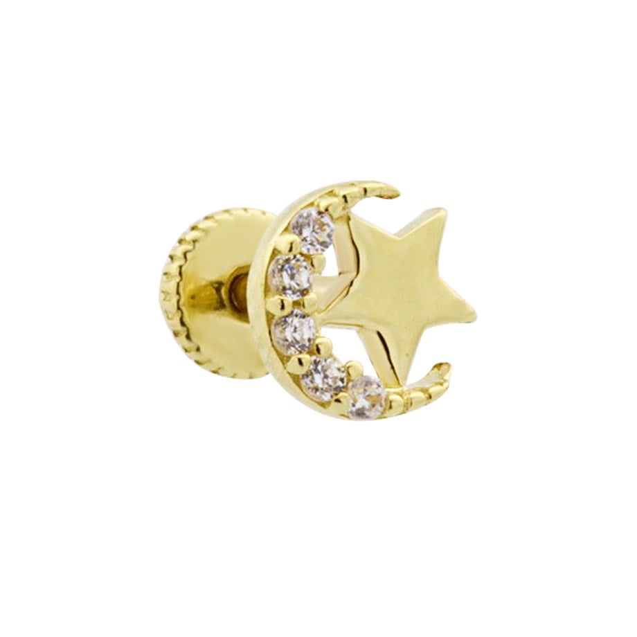 14 Ayar Altın Taşlı Kalp Motifli Helix/Kıkırdak Piercing
