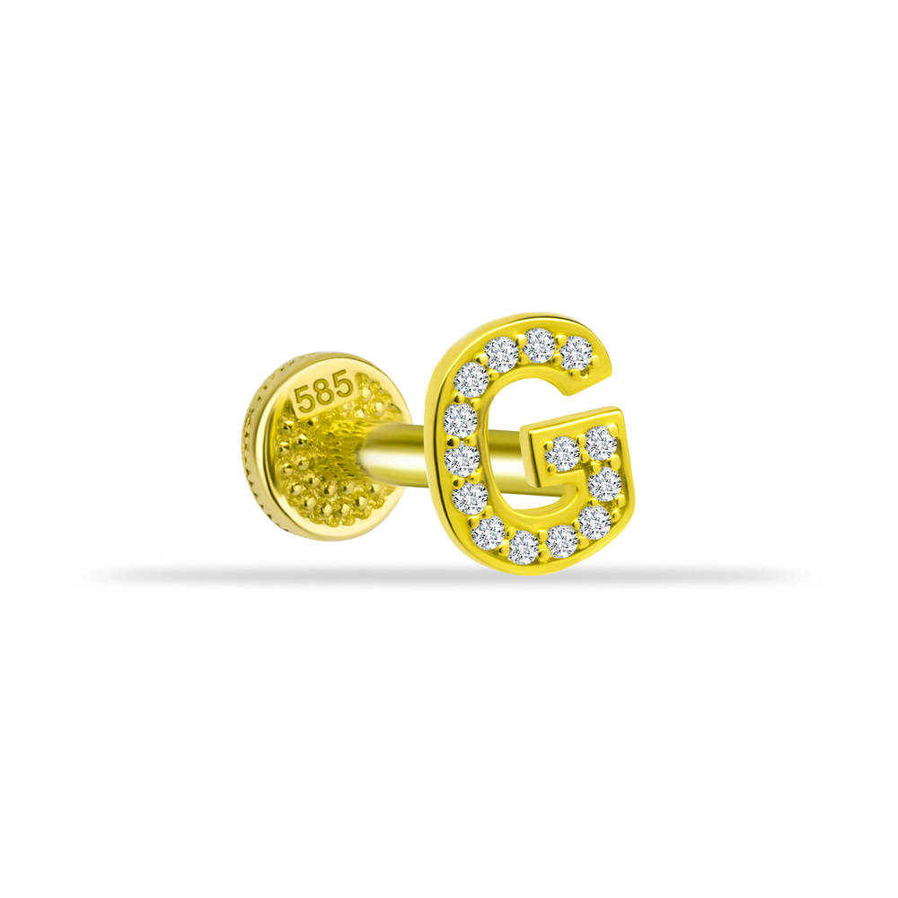 14 Ayar Altın Taşlı Kalp Sallantılı Minimal Tragus Piercing - Dianora Piercing