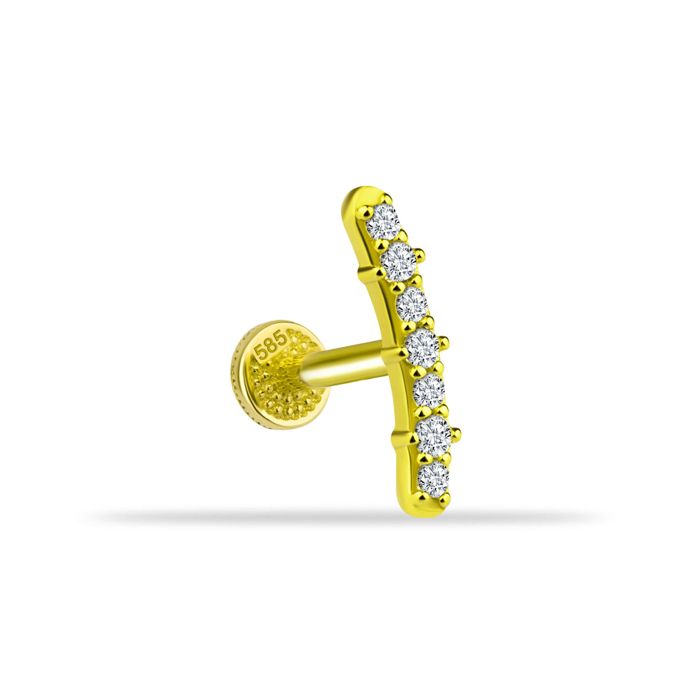 14 Ayar Altın Taşlı Kalpli Yıldız Sallantılı Minimal Tragus Piercing - Dianora Piercing