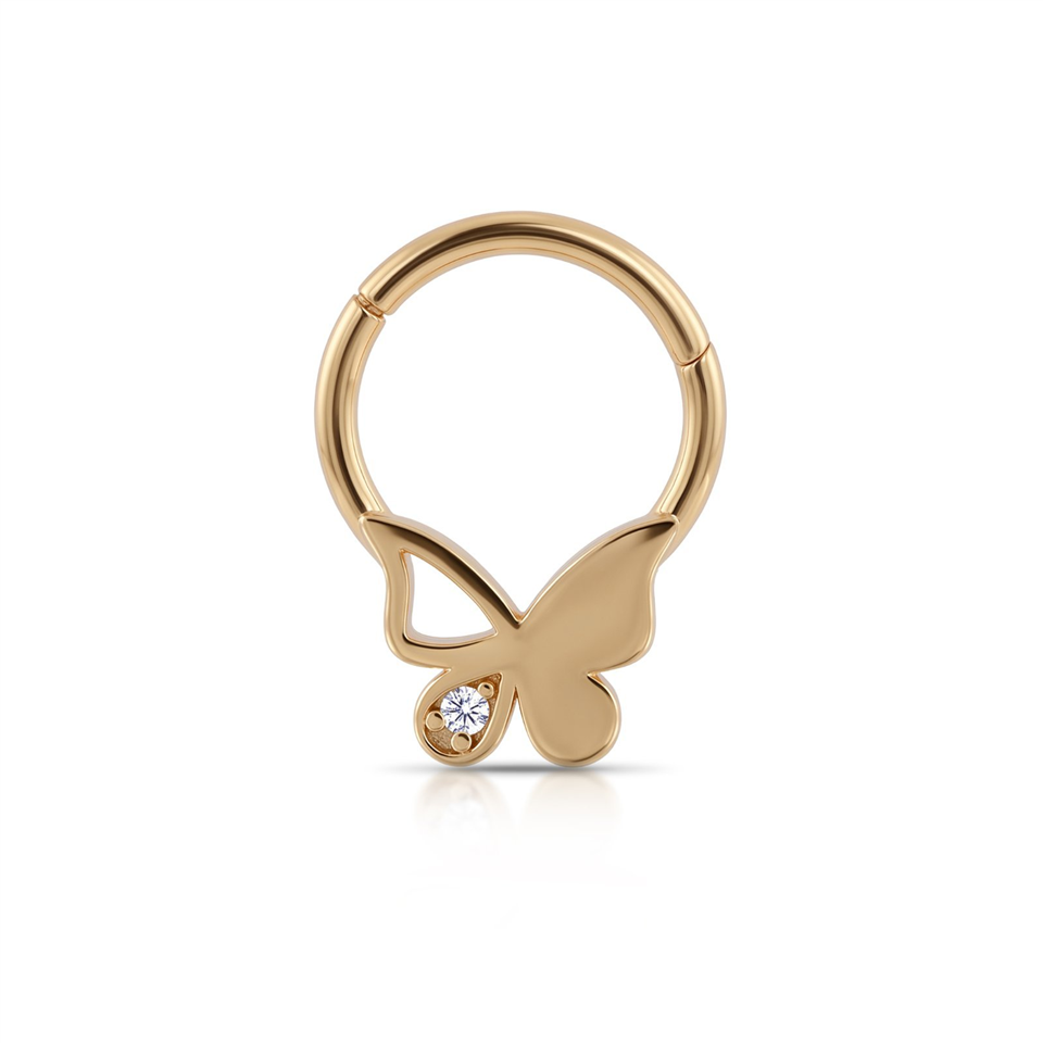 14 Ayar Altın Taşlı Kelebek Motifli Halka Piercing - Dianora Piercing Jewelry