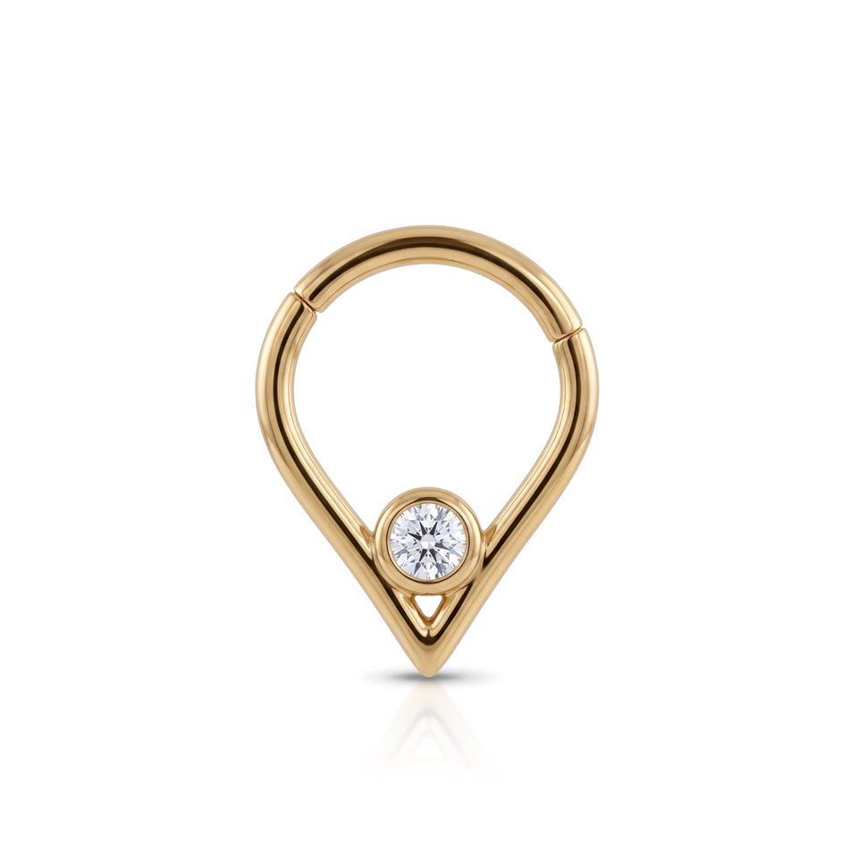 14 Ayar Altın Taşlı Minimal Halka Piercing - Dianora Piercing Jewelry