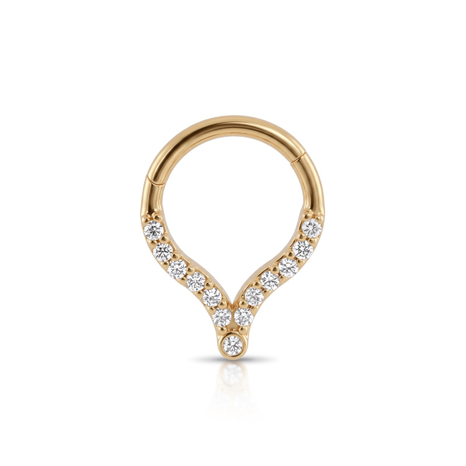 14 Ayar Altın Taşlı Minimal Halka Piercing - Dianora Piercing Jewelry