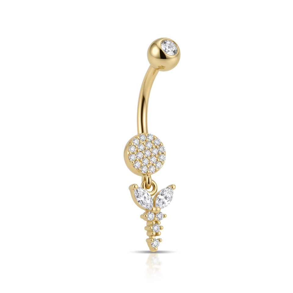 14 Ayar Altın Taşlı Sallantılı Göbek Piercing  - Dianora Piercing Jewelry