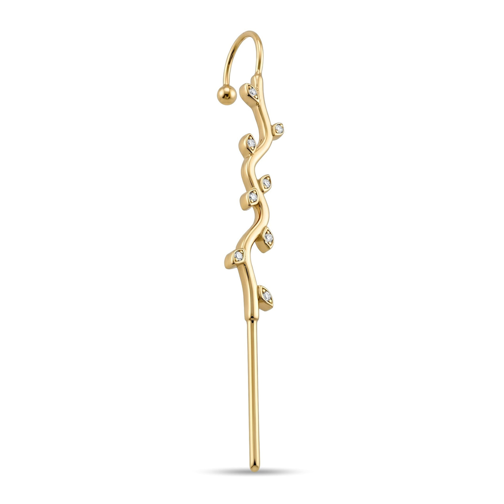 14 Ayar Altın Taşlı Sarmaşık Motifli Hook/Baston Küpe - Dianora Piercing Jewelry