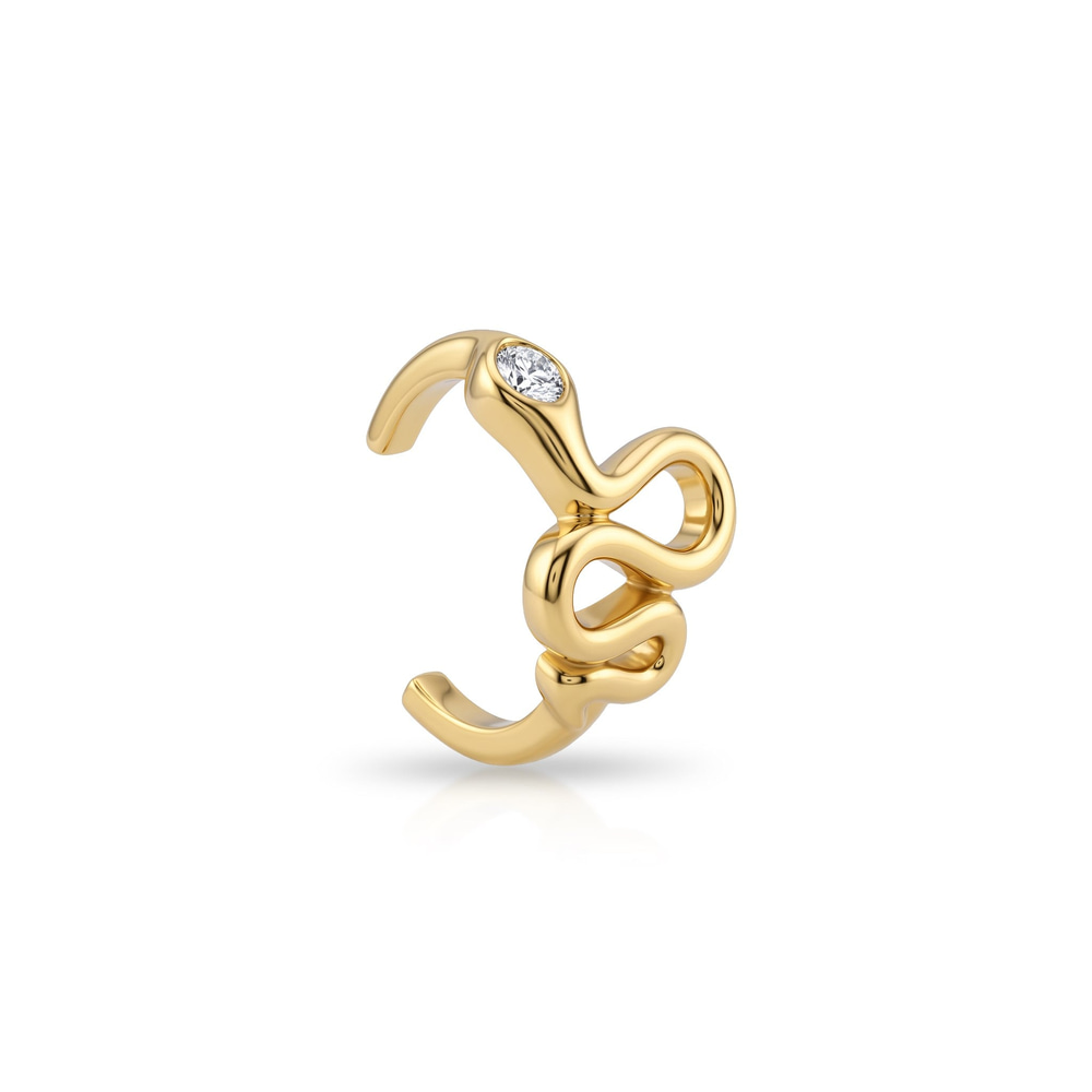 14 Ayar Altın Taşlı Yılan Earcuff Kıkırdak Küpe - Dianora Piercing Jewelry