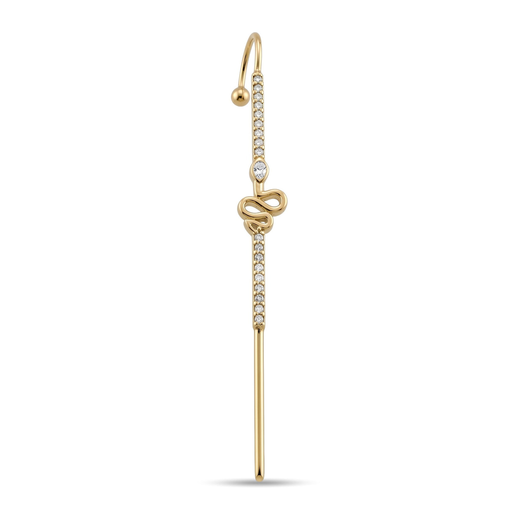 14 Ayar Altın Taşlı Yılan Motifli Hook/Baston Küpe - Dianora Piercing Jewelry