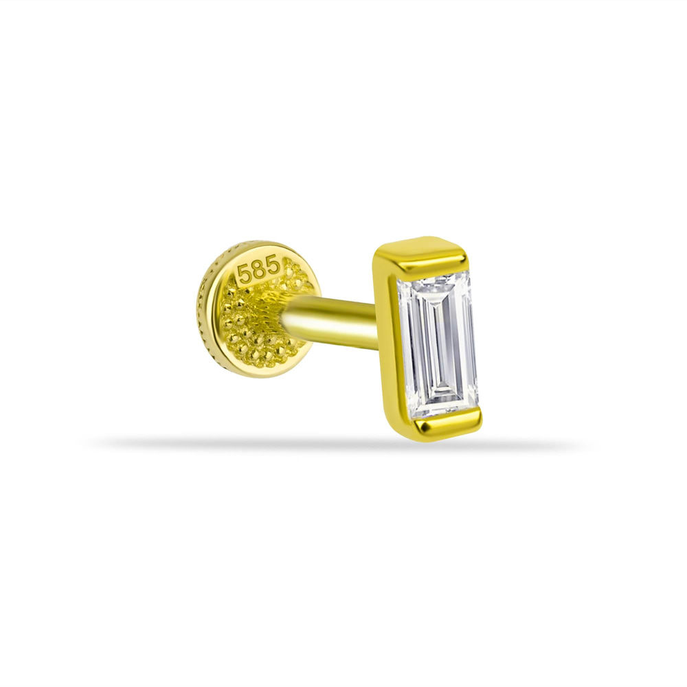 14 Ayar Altın Tek Baget Taşlı Minimal Tragus Piercing