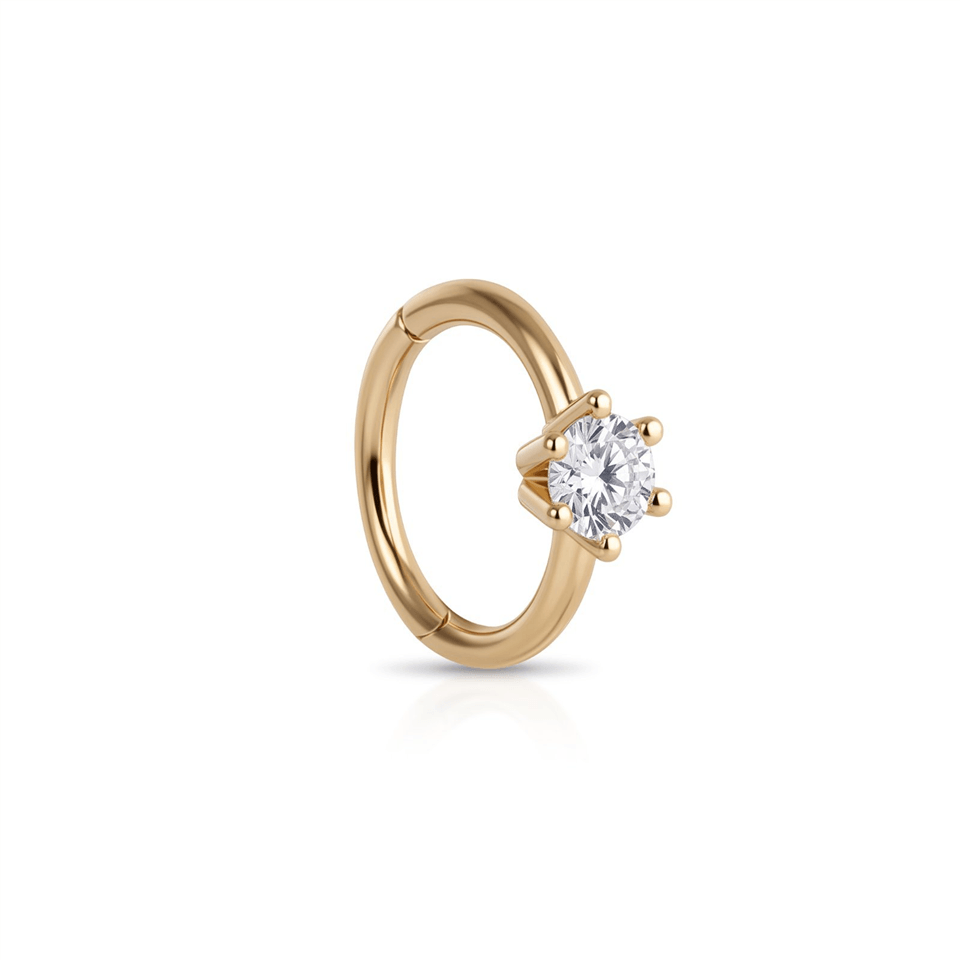 14 Ayar Altın Tek Taş Minimal Halka Piercing - Dianora Piercing Jewelry