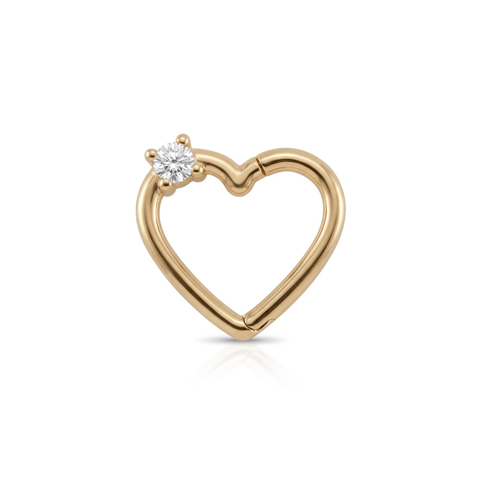 14 Ayar Altın Tek Taşlı Kalp Minimal Halka Piercing - Dianora Piercing Jewelry