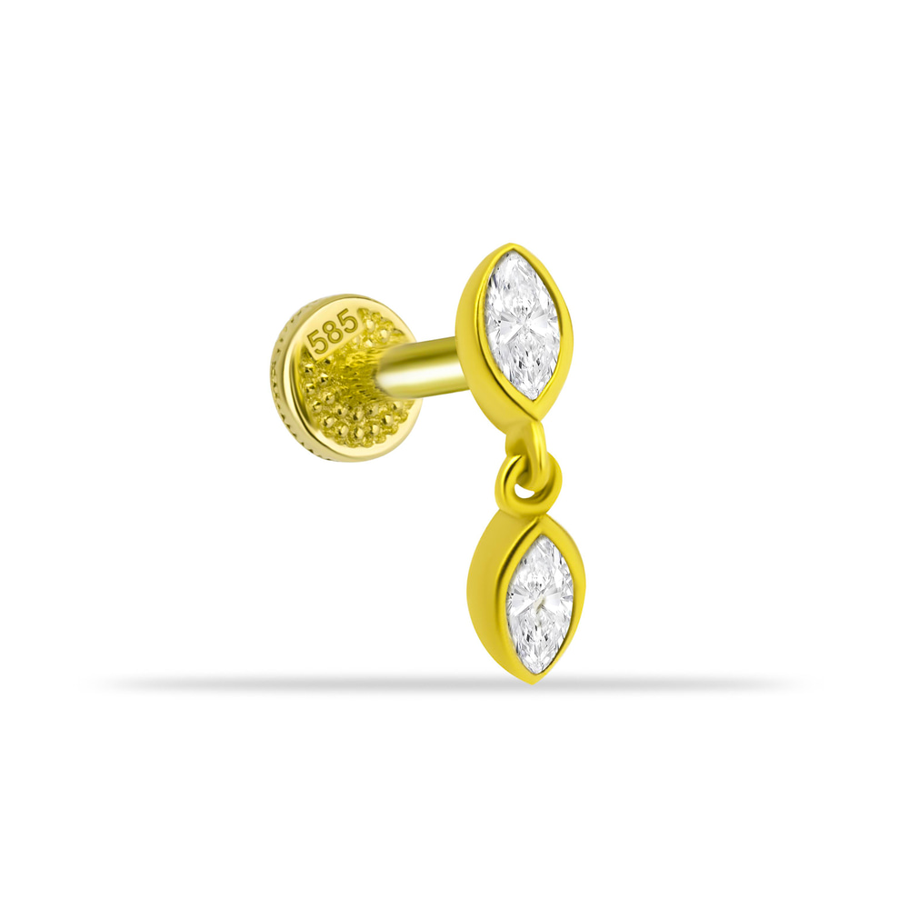 14 Ayar Altın Üç Top Minimal Tragus Piercing - Dianora Piercing