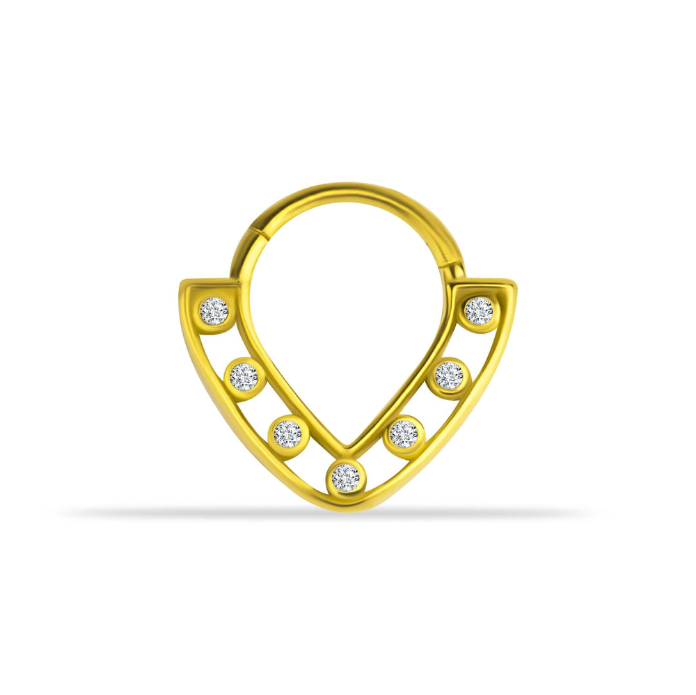 14 Ayar Altın V Alttan Taşlı Minimal Halka Piercing - Dianora Piercing