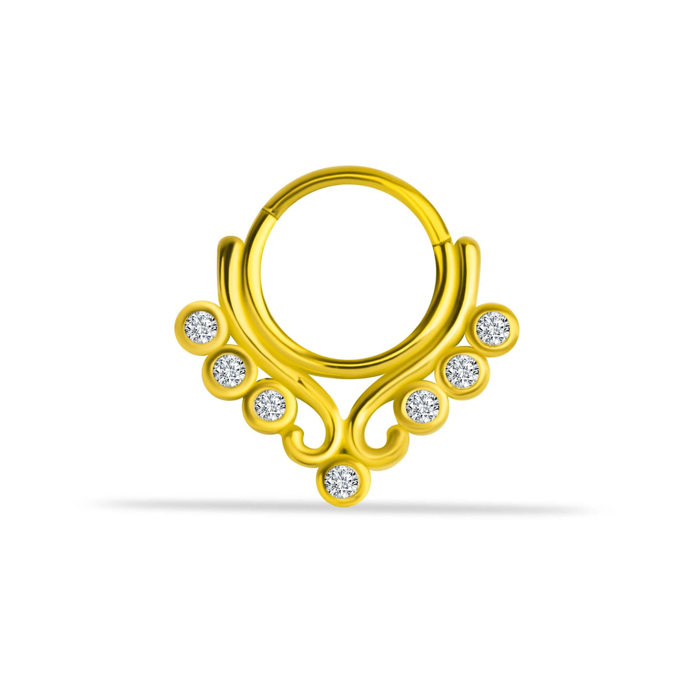 14 Ayar Altın V Alttan Taşlı Minimal Halka Piercing - Dianora Piercing