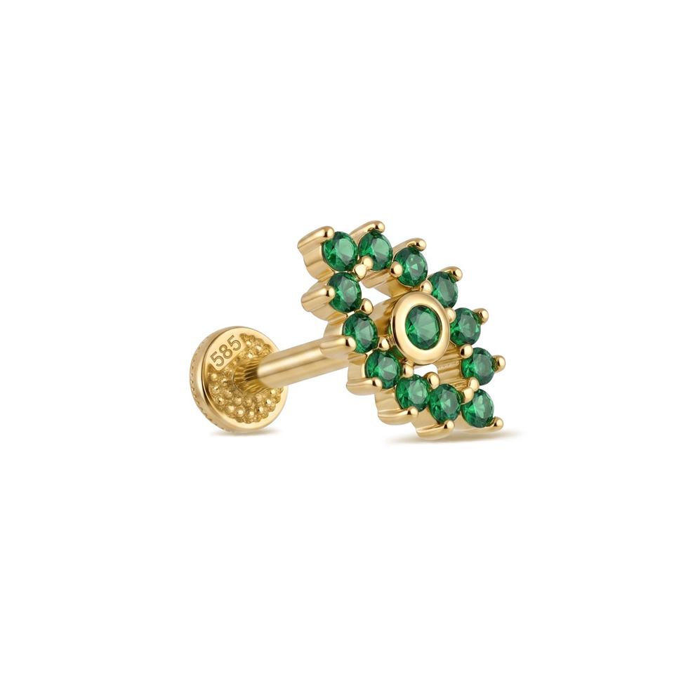 14 Ayar Altın Yeşil Taşlı Göz Minimal Tragus Piercing - Dianora Piercing Jewelry
