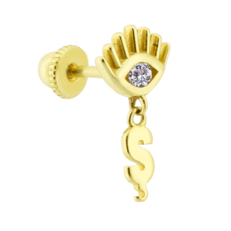 14 Ayar Altın Ş Harfi Sallantılı Göz Helix/Kıkırdak Piercing