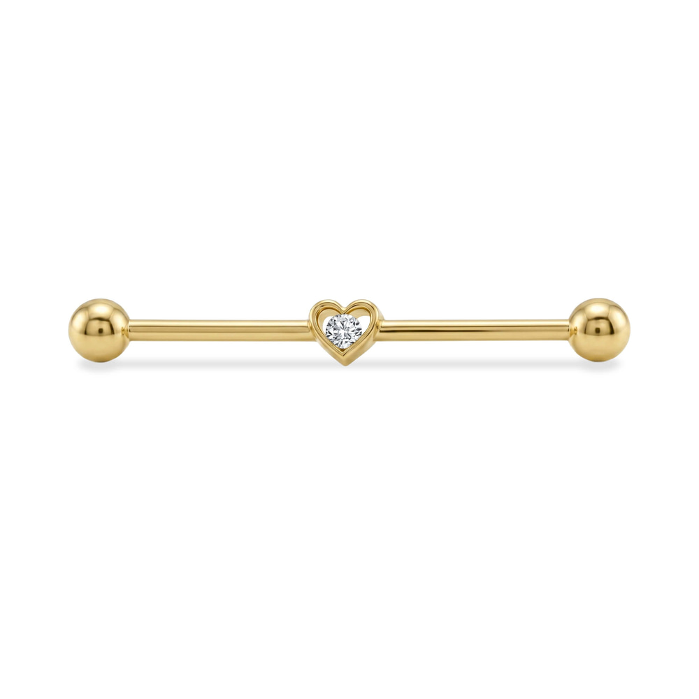 Tek Taşlı Kalp Motifli Altın Köprü Piercing - Dianora Piercing