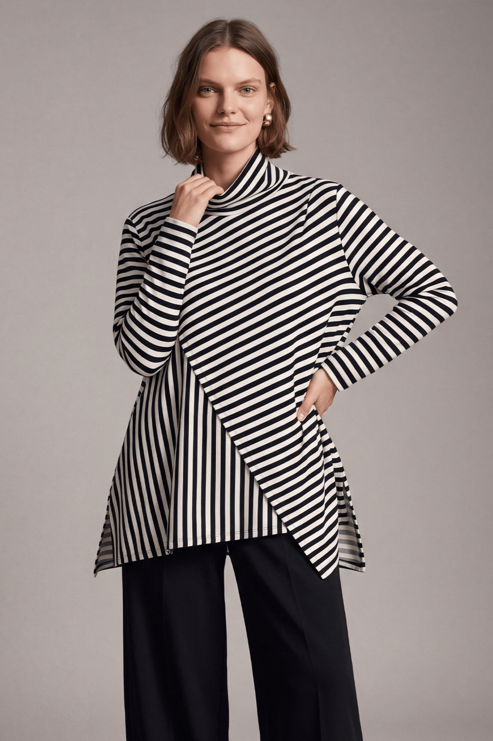 EN BOY ÇİZGİLİ VISCON COTTON DİK YAKA BLUZ