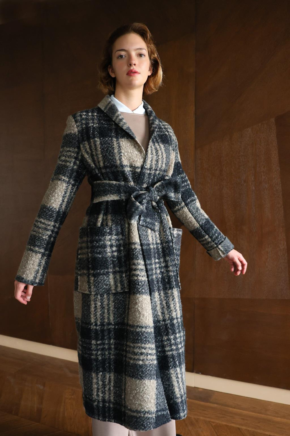 EKOSE YÜN VISCON CEPLİ ŞAL YAKA KABAN