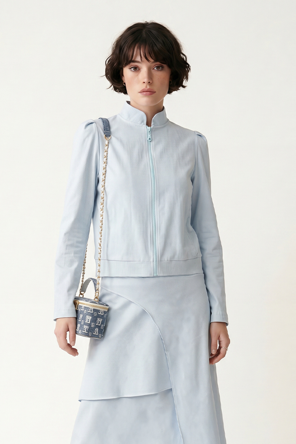 ÇİZGİLİ COTTON LYCRA OMUZLARI PİLELİ KISA MONT