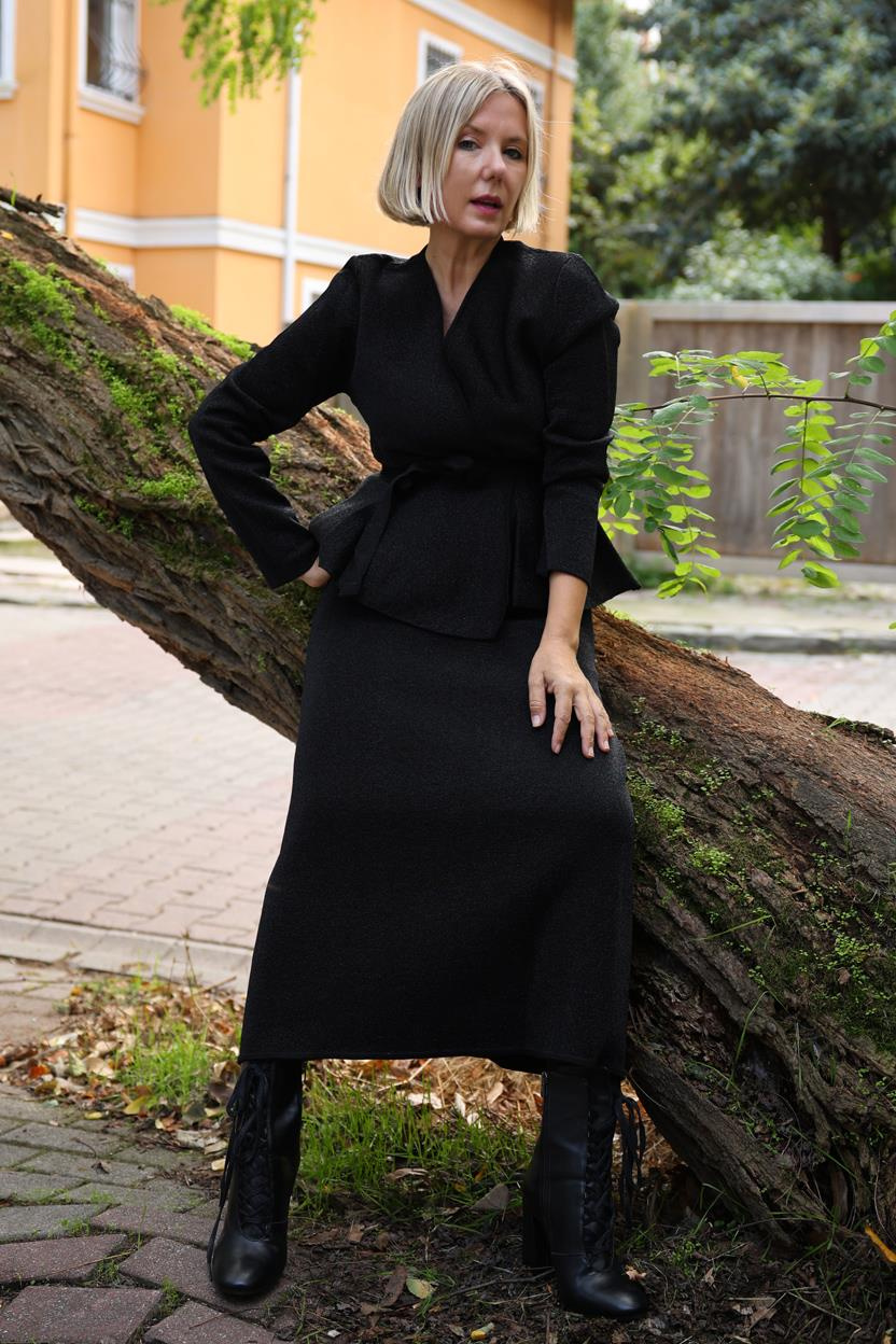 TRİKO SİMLİ ANVELOP CEKET VE ETEK TAKIM